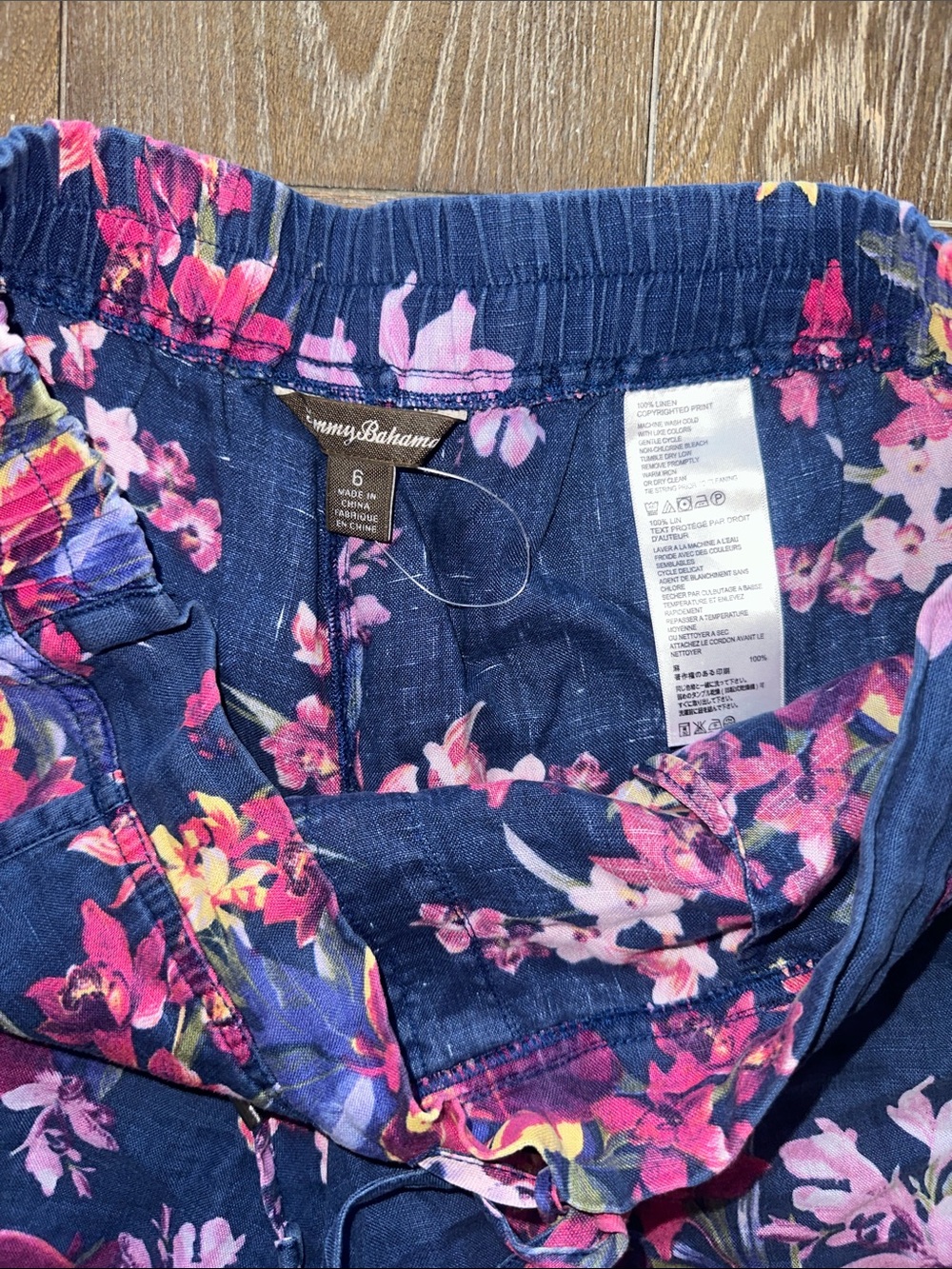 Tommy Bahama Floral Linen Drawstring Shorts Size 6 Tropical Resort Vacation - Picture 3 of 6